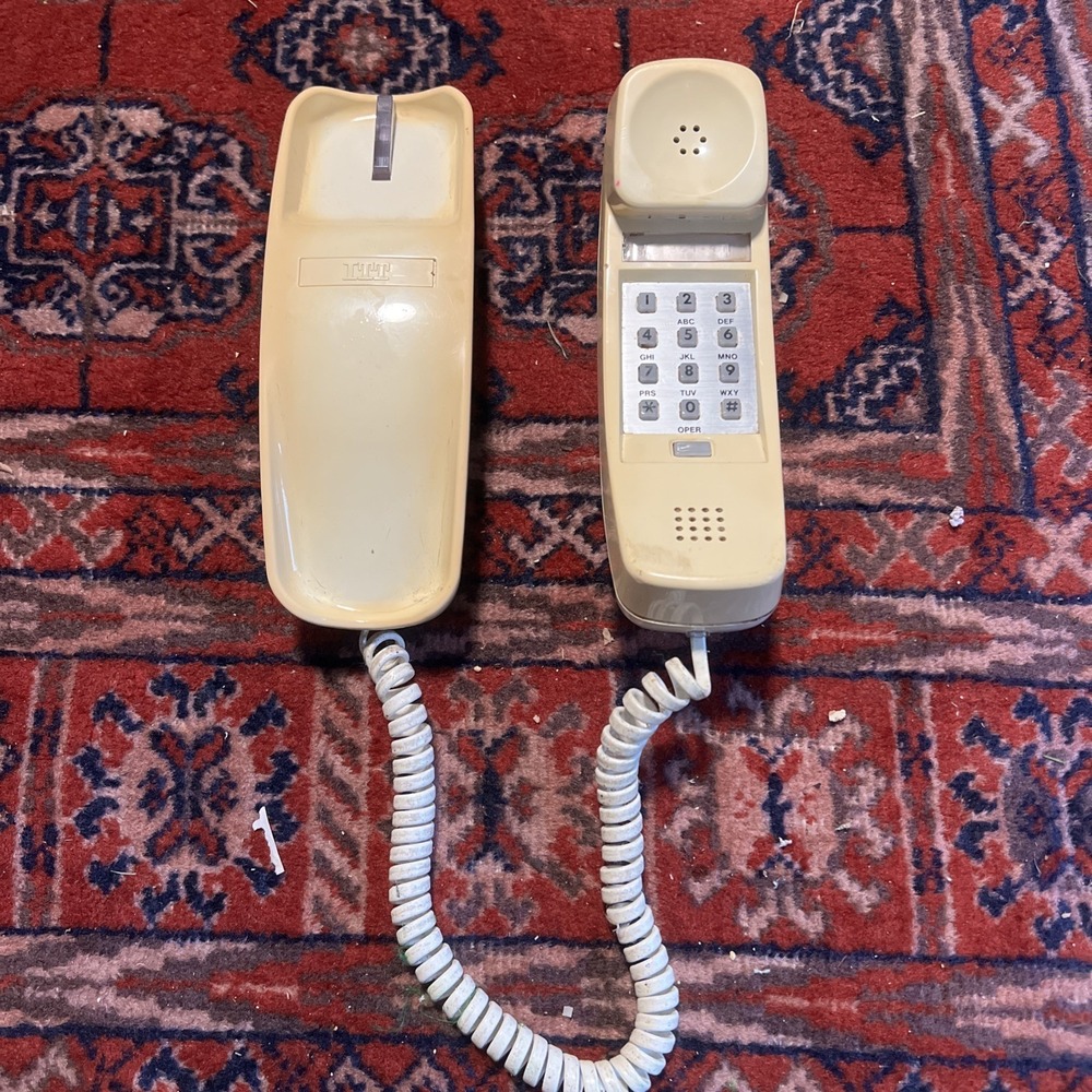 Vintage ITT Trimline Touch Tone Phone Beige Desk Wall Landline Telephone Works